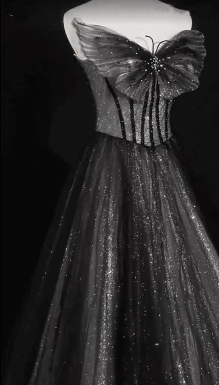 Robe de bal brillante, décolleté en cœur, papillon, robe de soirée, robe de soirée, D2979