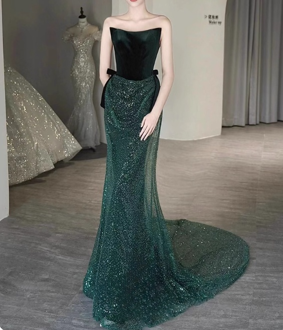 Shiny Prom Dress Strapless Sequin Gala Dress Evening Dress Party Dress D2981