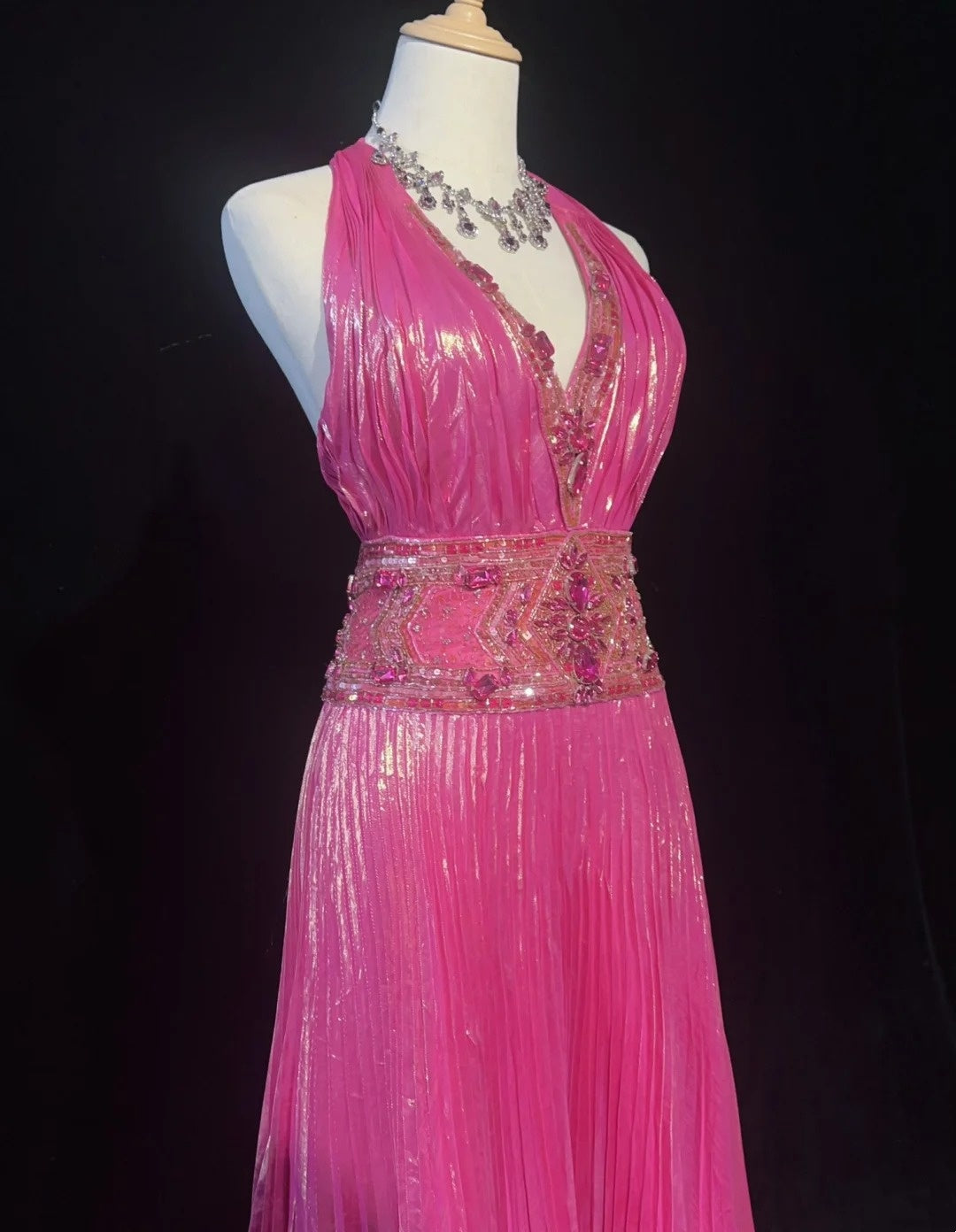 Shiny Prom Dress V-neck Pleated Crystal Long Evening Dresses Gala Dress Party Dresss D2989