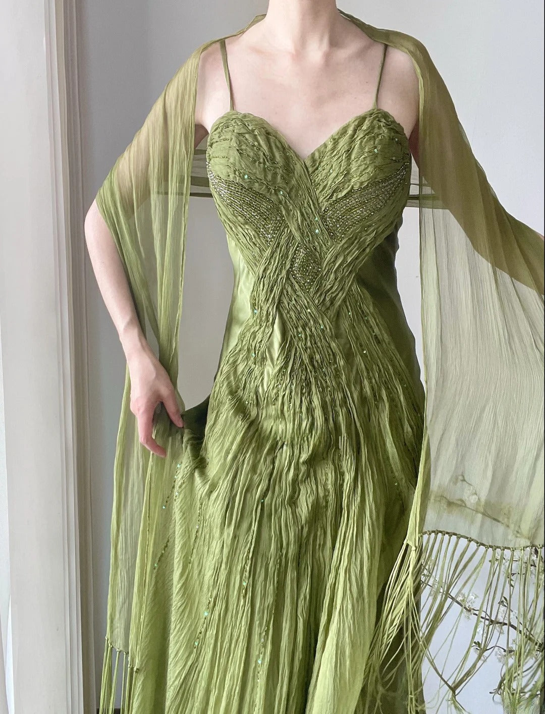 Elegant Prom Dress Green Spaghetti Straps Pleated Gala Dress Evening Dresses D2997