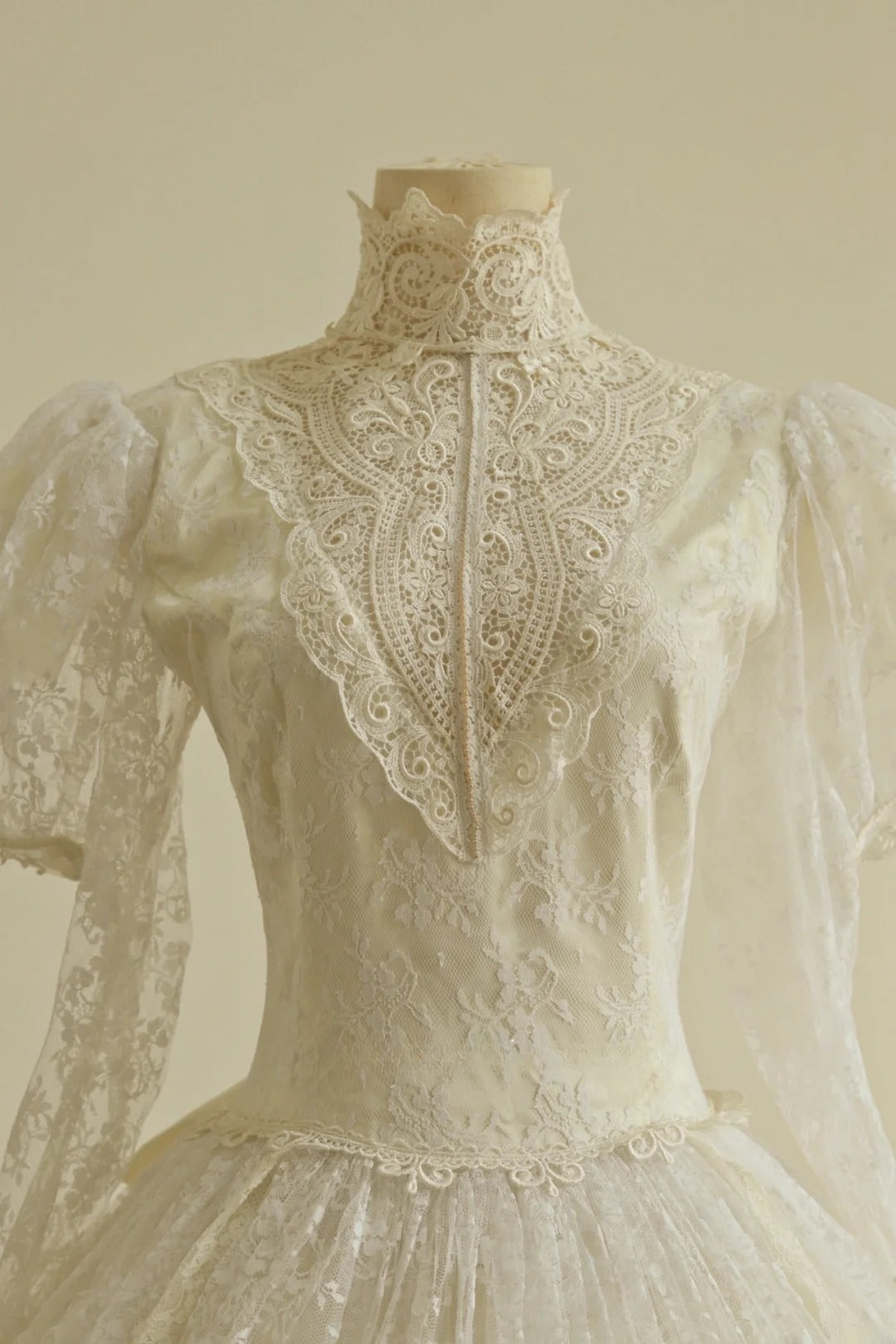 Charming High Collar Lace Pleated Tiered Wedding Dress D2999