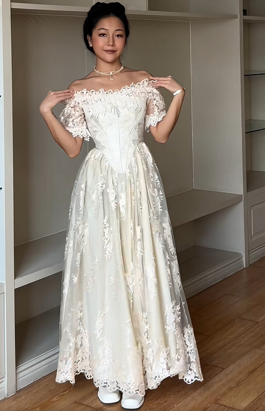 Elegant Prom Dress A Line Off Shoulder Lace Evening Dress Gala Dress D3000