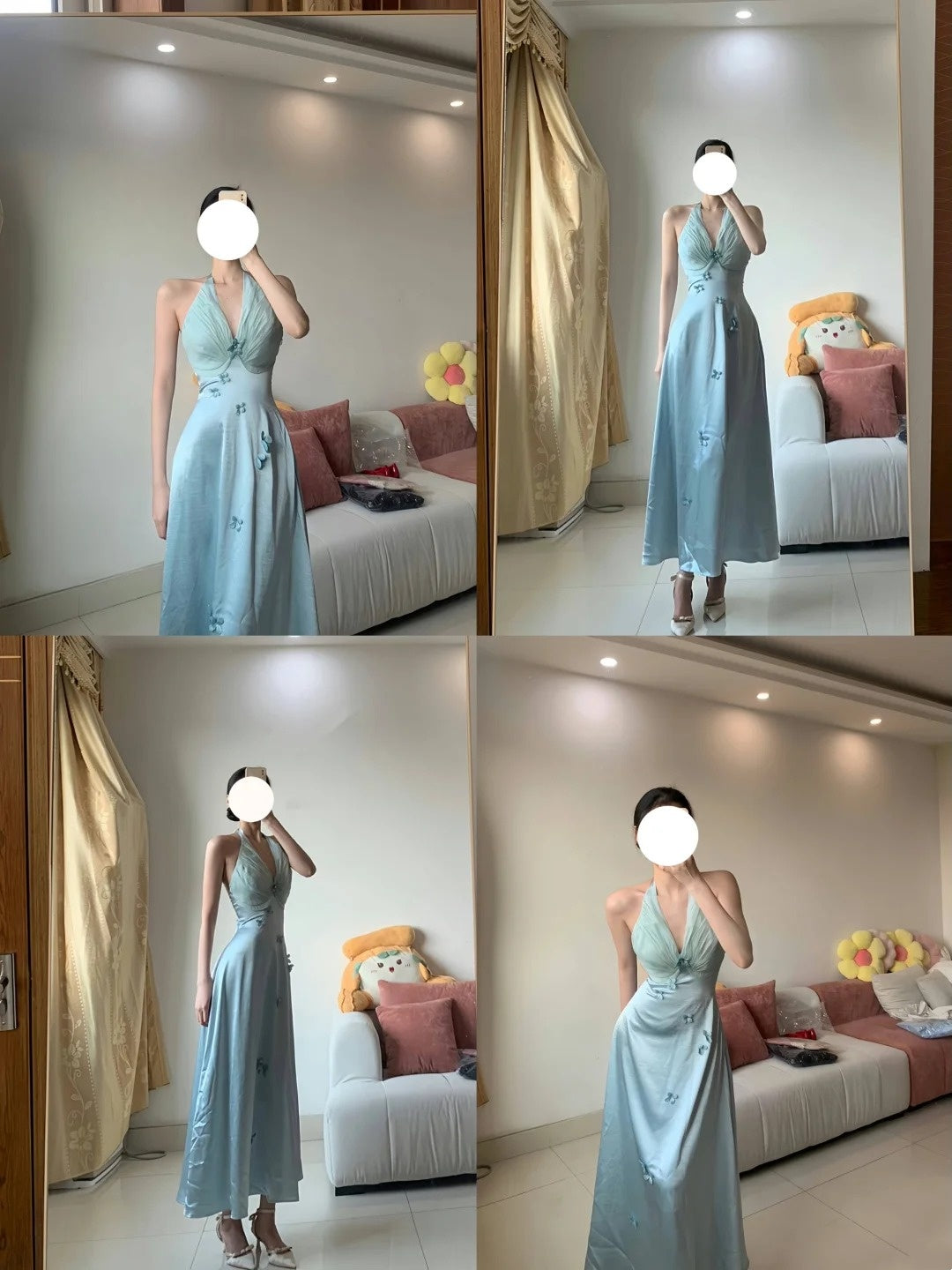Sweet Prom Dress Light Blue A Line V-neck Party Dress Gala Dress D3006