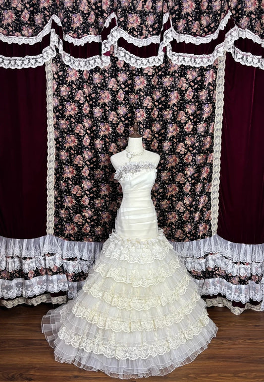 Robe de bal élégante, coupe trapèze, sans bretelles, plissée, à volants, robe de soirée, D3010