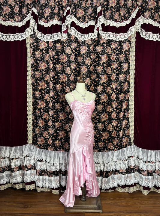 Robe de bal rose clair à bretelles spaghetti et ourlet asymétrique, robe de soirée de gala D3017