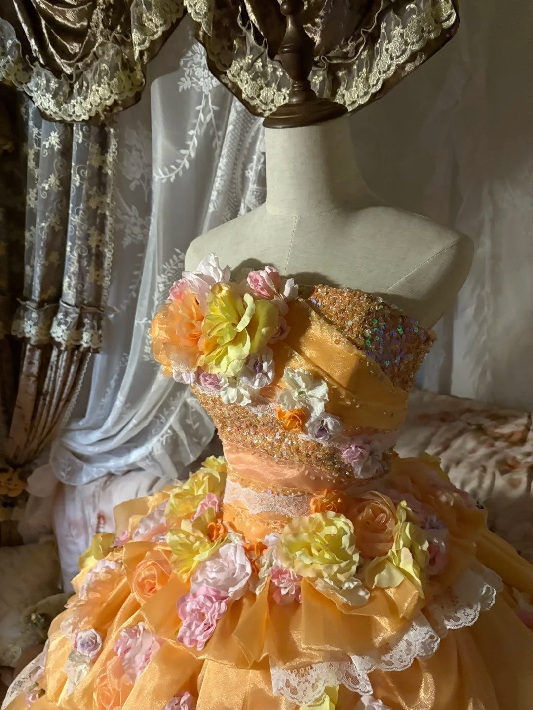 Beauty Prom Dress Strapless Flower Tiered Ball Gown Evening Dress Sweet 16 Dress D3052