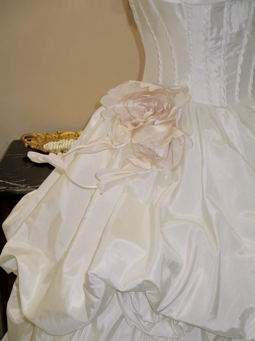 Elegant Strapless Pleated Flower Wedding Dress D3076
