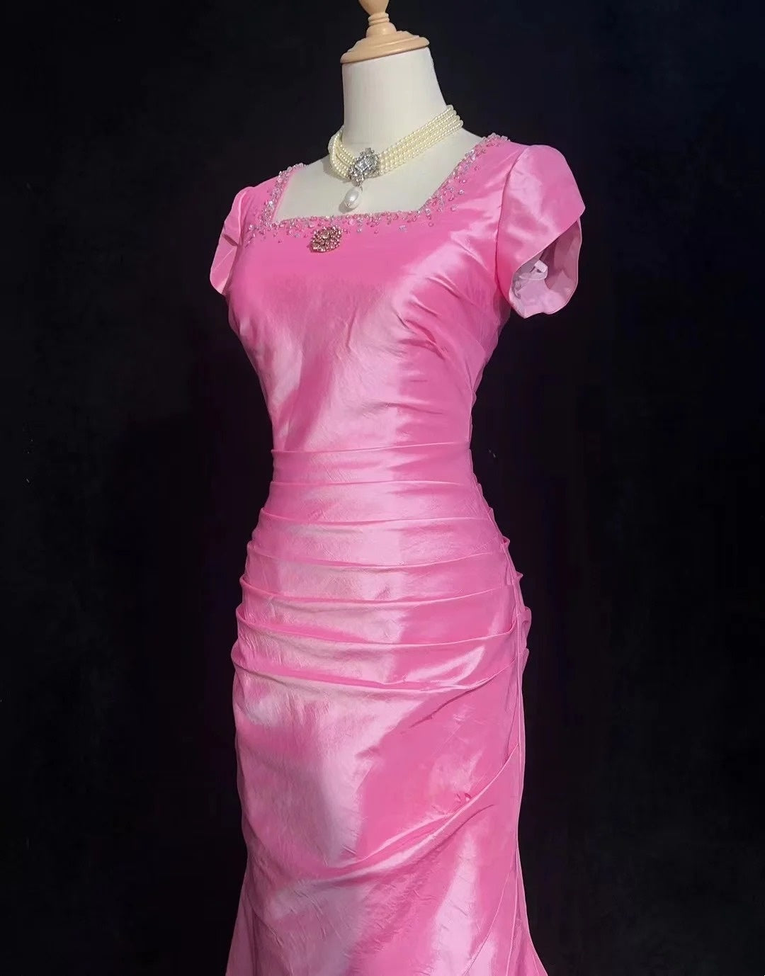 Charming Prom Dress Square Neck Pleated Evening Dress Gala Dress Birthday Dress D3096