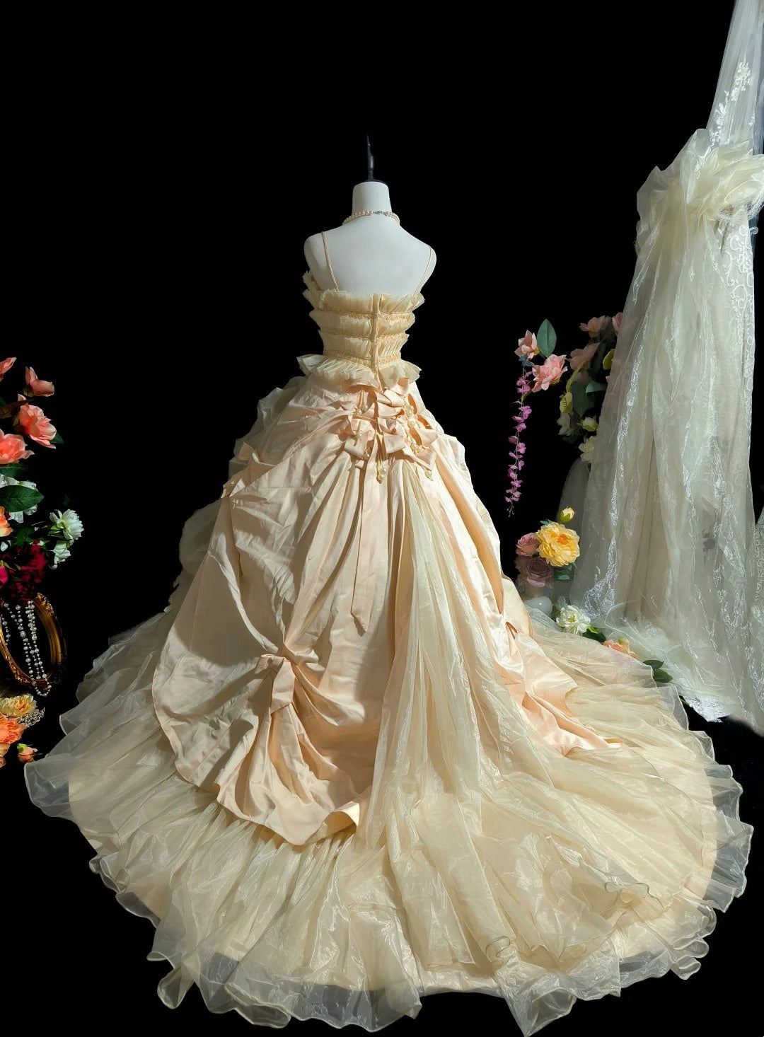 Robe de bal jaune à bretelles spaghetti et tulle plissé, robe de soirée, robe de Quinceanera, robe de bal D3106