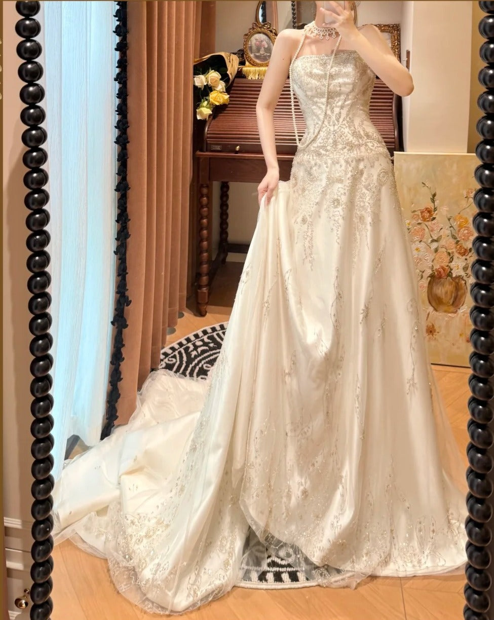 Stunning A Line Strapless Beading Wedding Dress D3115