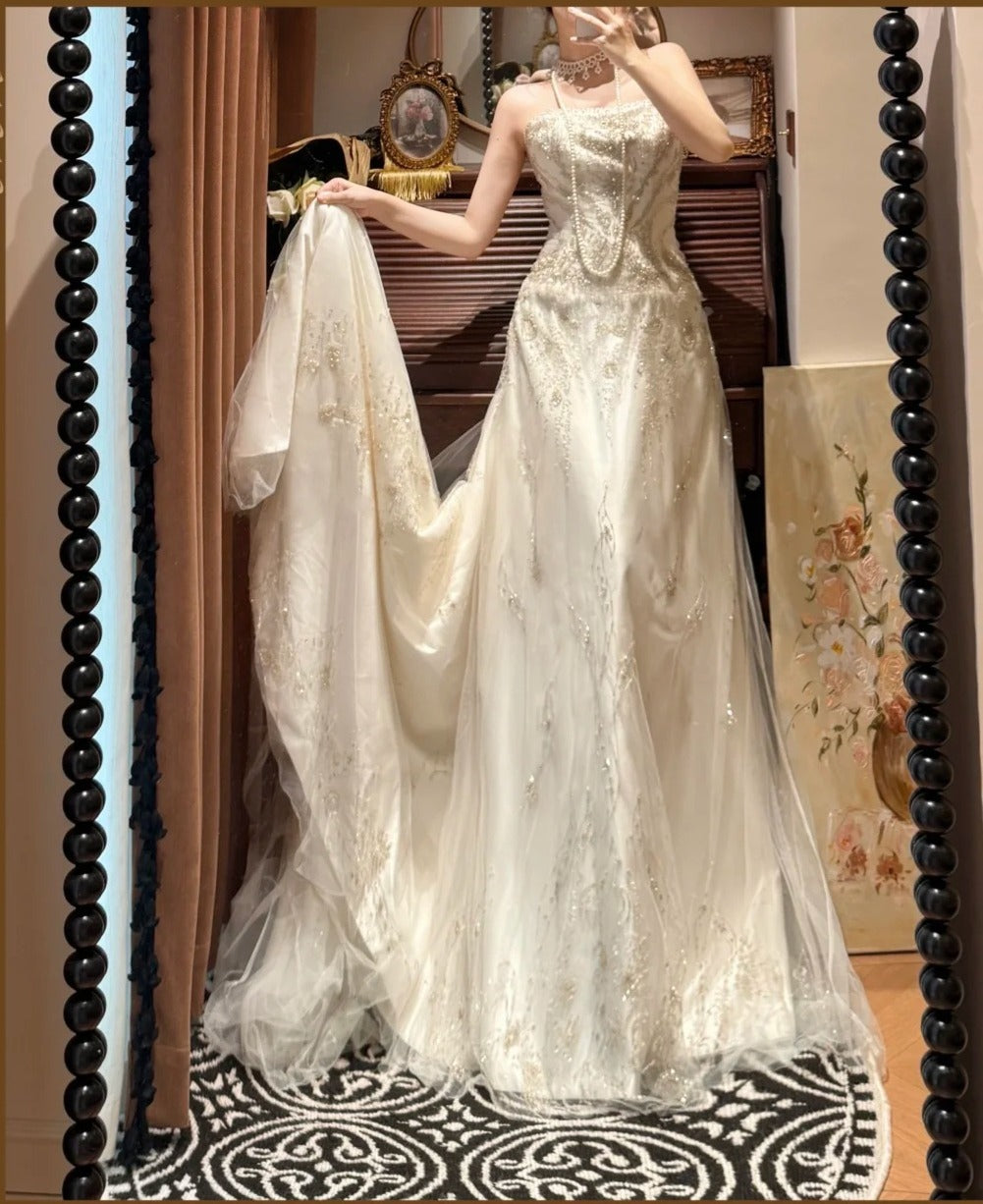 Stunning A Line Strapless Beading Wedding Dress D3115