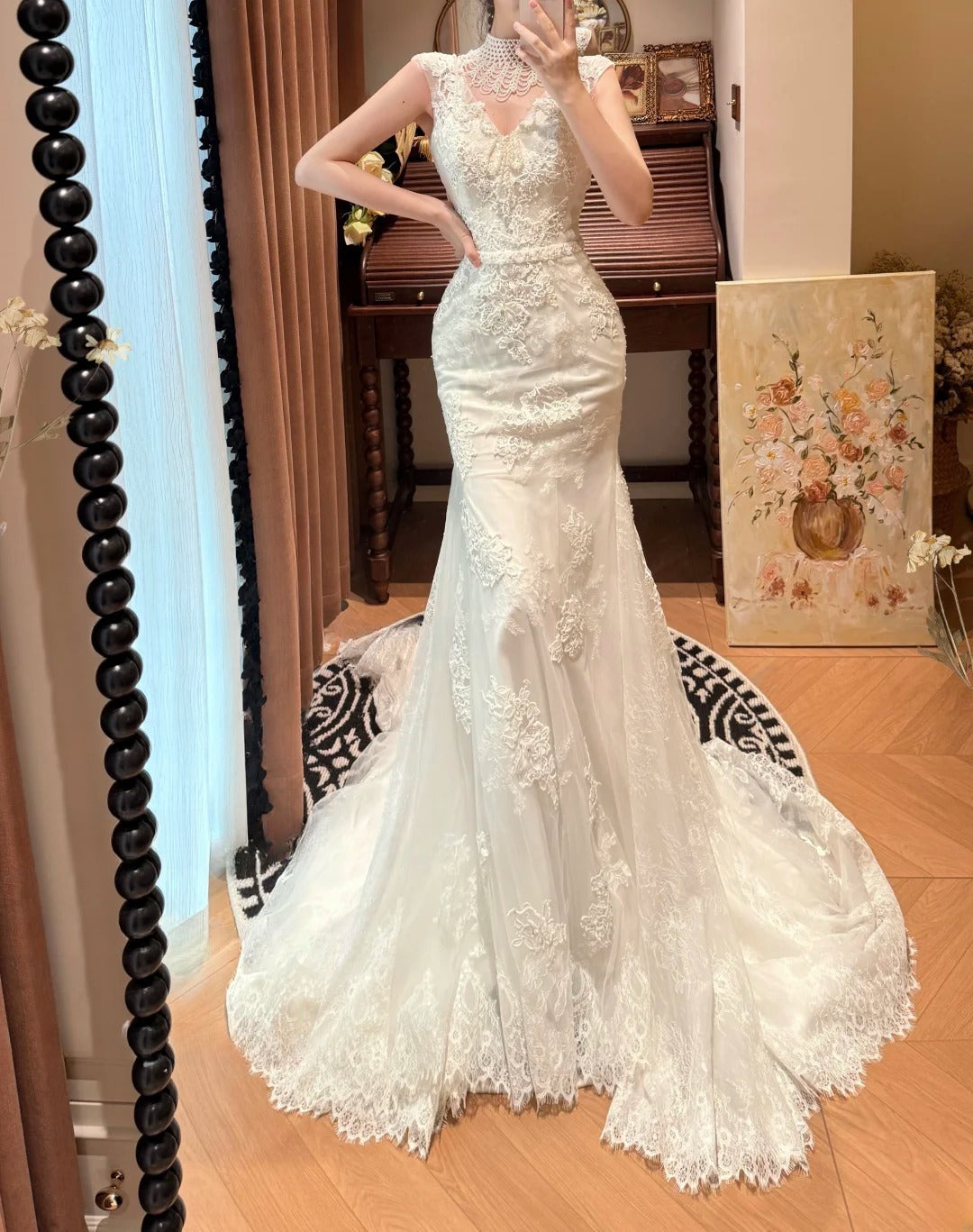 Pretty V-neck Mermaid Wedding Dresss D3117