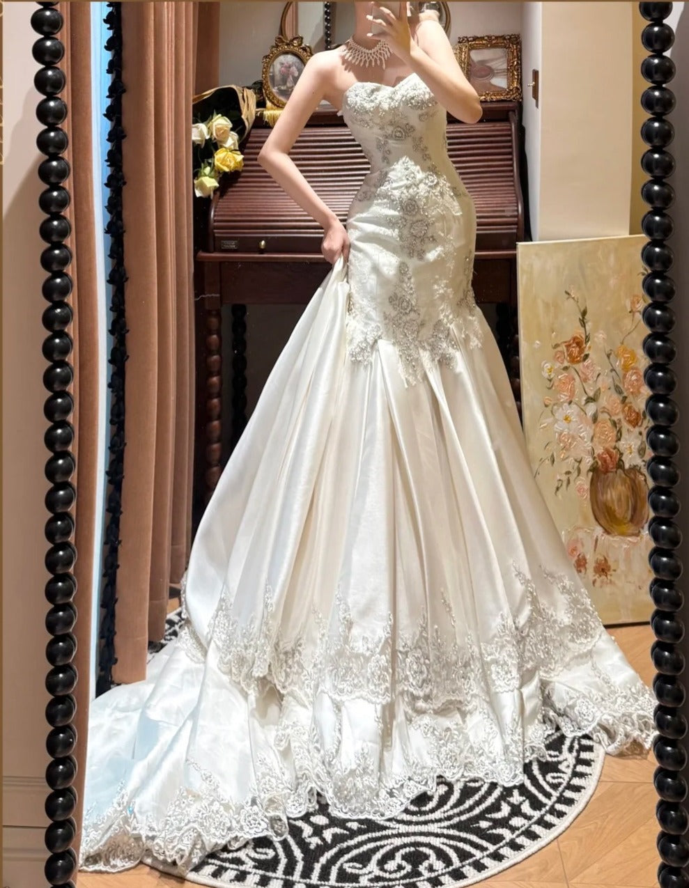 Superbe robe de mariée sirène plissée à décolleté en cœur D3118