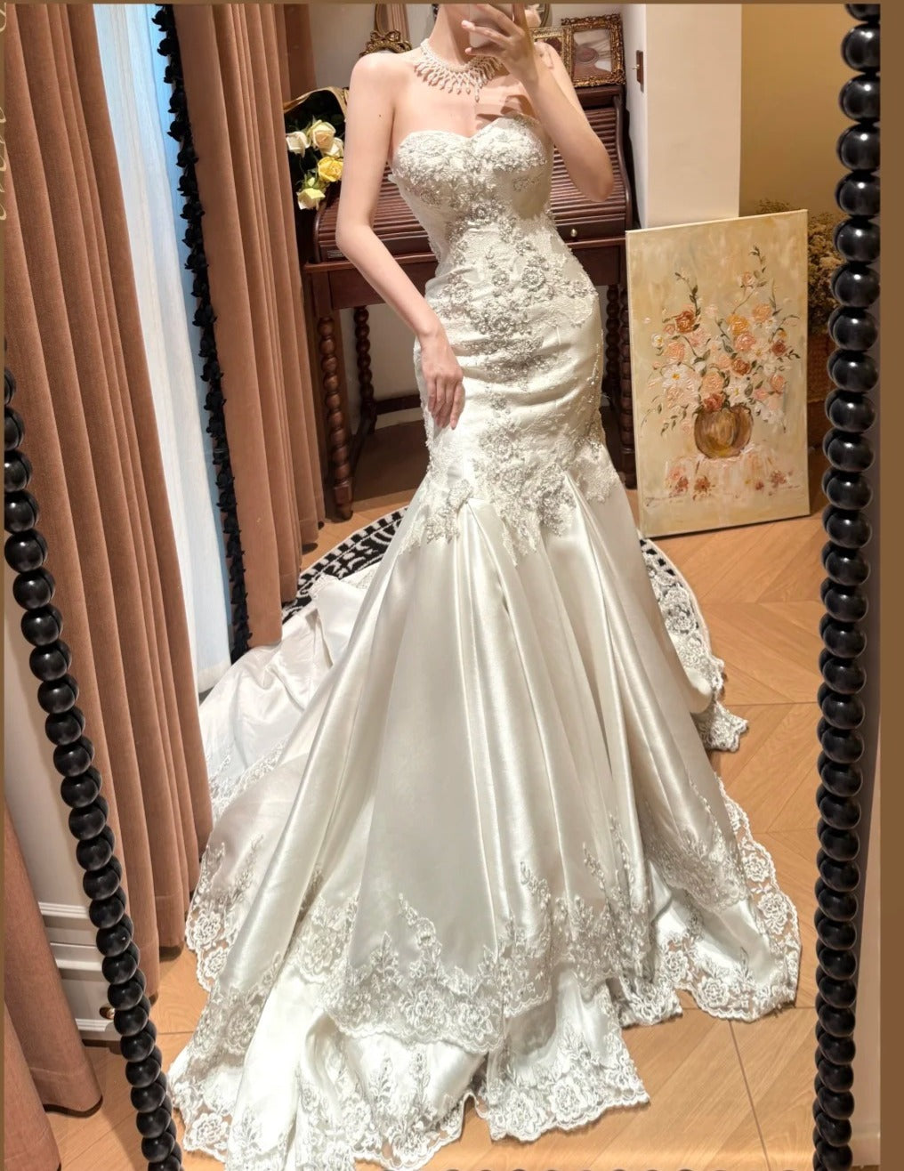 Superbe robe de mariée sirène plissée à décolleté en cœur D3118