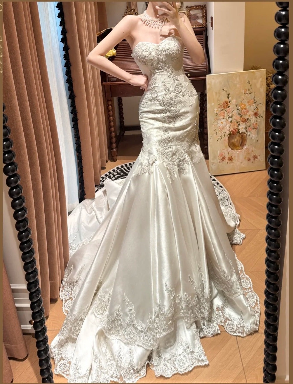 Superbe robe de mariée sirène plissée à décolleté en cœur D3118