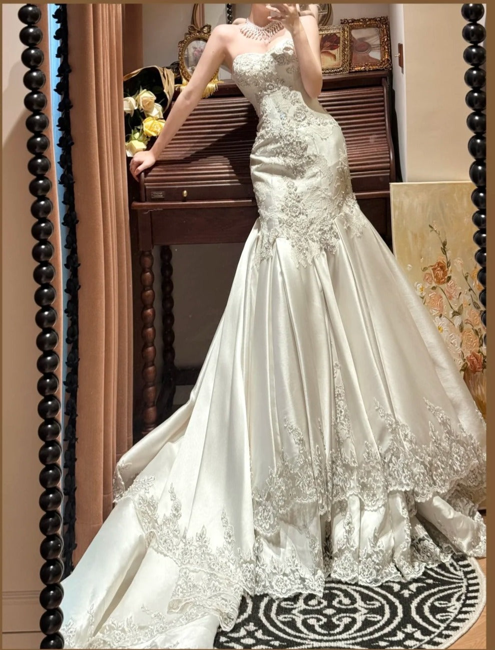 Superbe robe de mariée sirène plissée à décolleté en cœur D3118