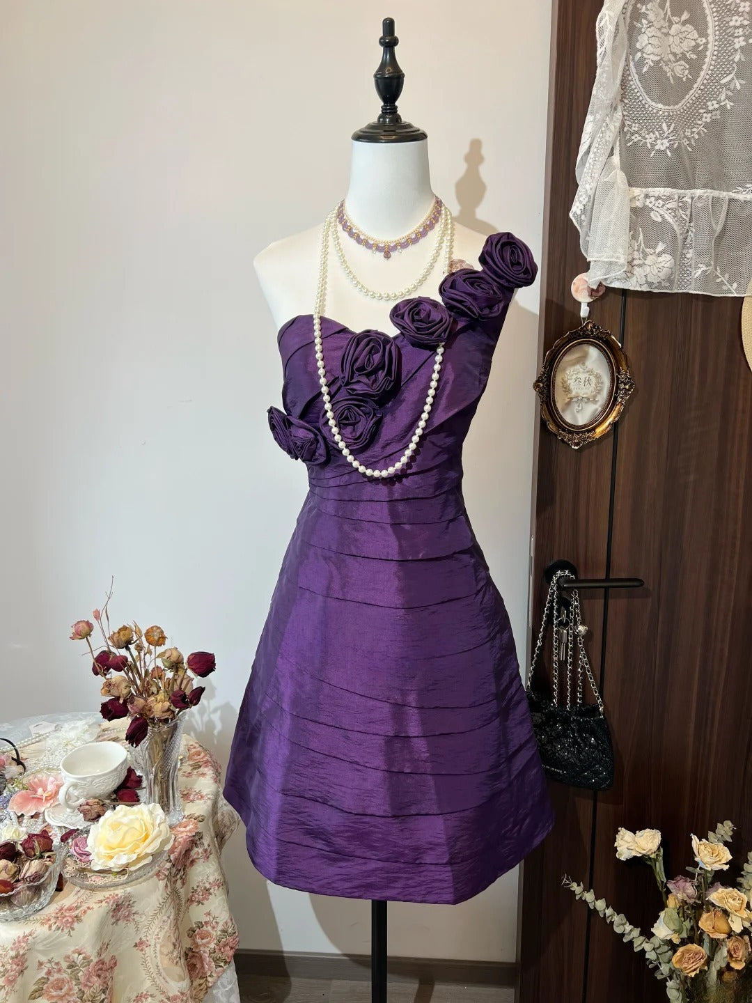 Elegant Homecoming Dress A Line One Shoulder Pleated Short Prom Dress Evening Dress Cocktail Dress D3128