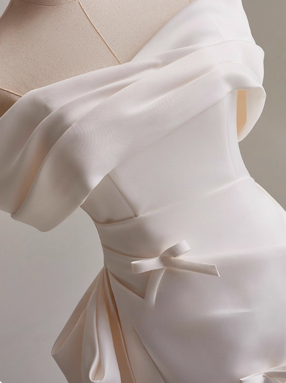 Minimalist A Line Off Shoulder Pleated Wedding Dress D3134