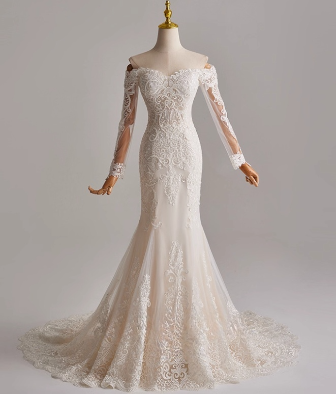 Robe de mariée sirène élégante en dentelle à décolleté en cœur D3137