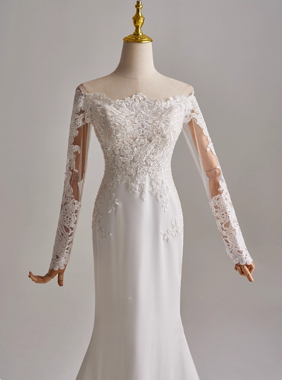 Stunning Wedding Dress Off Shoulder Long Sleeve Mermaid Wedding Dress D3141