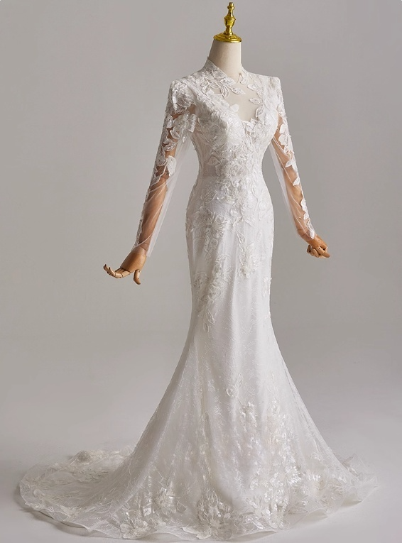 Elegant Wedding Dress Long Sleeve Mermaid Wedding Dress D3142