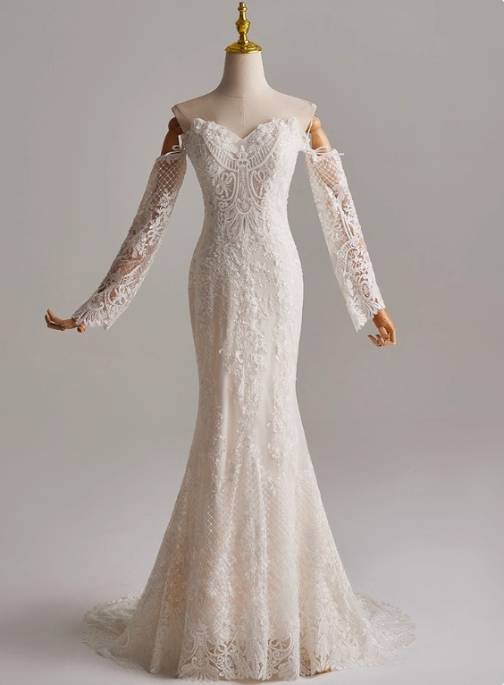 Elegant Wedding Dress Sweetheart Long Sleeve Mermaid Wedding Dress D3143