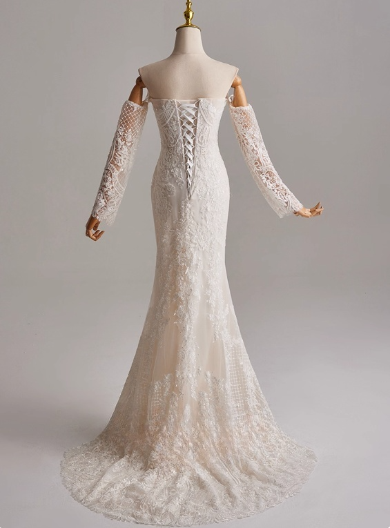 Elegant Wedding Dress Sweetheart Long Sleeve Mermaid Wedding Dress D3143