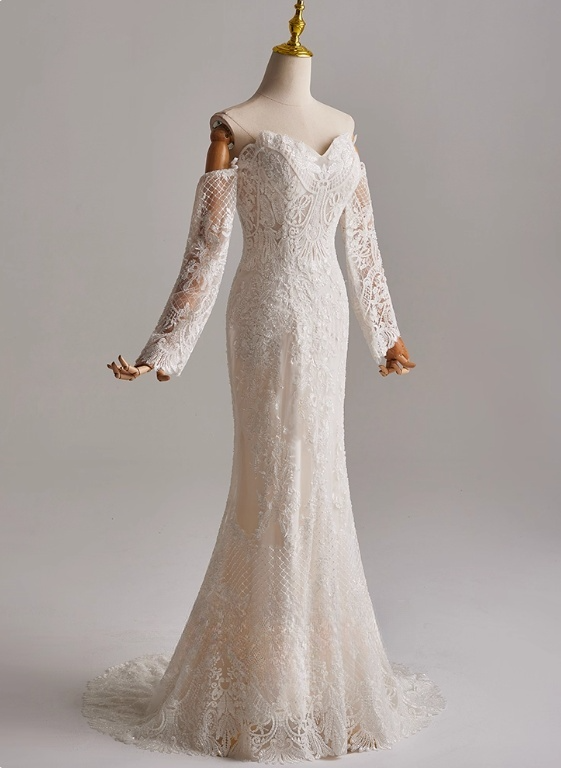 Elegant Wedding Dress Sweetheart Long Sleeve Mermaid Wedding Dress D3143