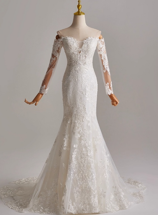 Superbe robe de mariée sirène à manches longues et décolleté en cœur D3144