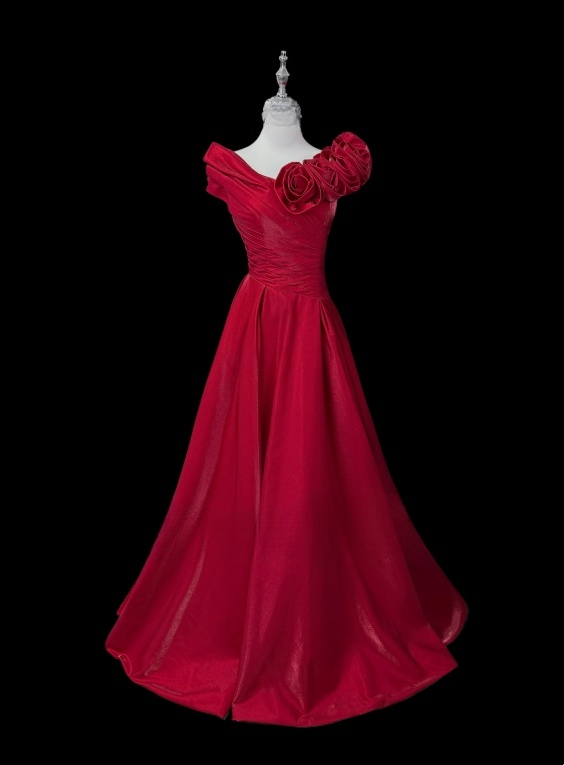 Pretty Prom Dress A Line V-neck Pleated Evening Dress Gala Dress D3147