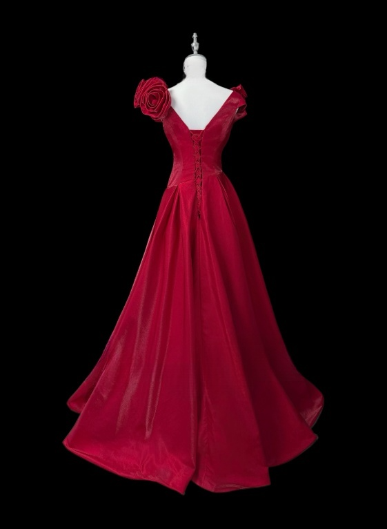 Pretty Prom Dress A Line V-neck Pleated Evening Dress Gala Dress D3147