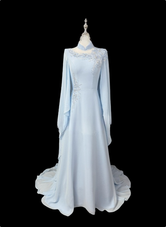 Beauty Kleid für die Brautmutter A-Linie Langarm Plissee Kleid für die Brautmutter D3151