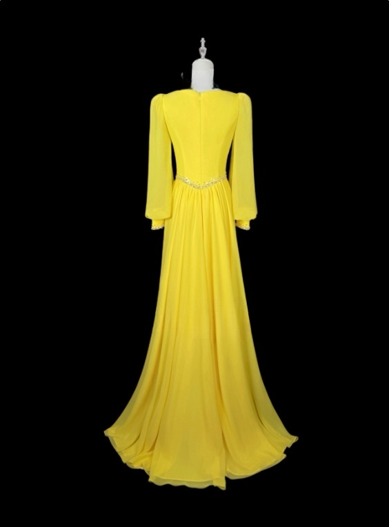 Elegant Prom Dress Yellow Crew Neck Pleated Evening Dress Gala Dress Mother of Bride Dress D3155