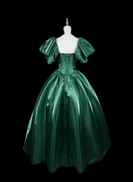 Robe de bal élégante vert foncé, col carré, robe de soirée plissée, robe de gala, robe de bal D3156