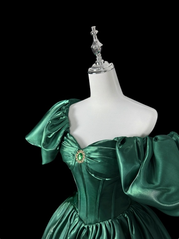 Robe de bal élégante vert foncé, col carré, robe de soirée plissée, robe de gala, robe de bal D3156
