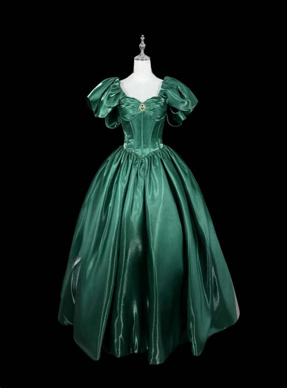 Robe de bal élégante vert foncé, col carré, robe de soirée plissée, robe de gala, robe de bal D3156