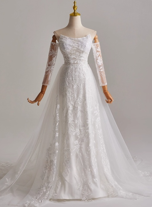 Beauty A-Linie trägerloses Langarm-Brautkleid aus Tüll D3163