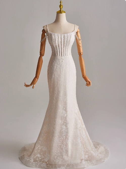 Elegant Wedding Dress Spaghetti Straps Mermaid Wedding Dress D3167