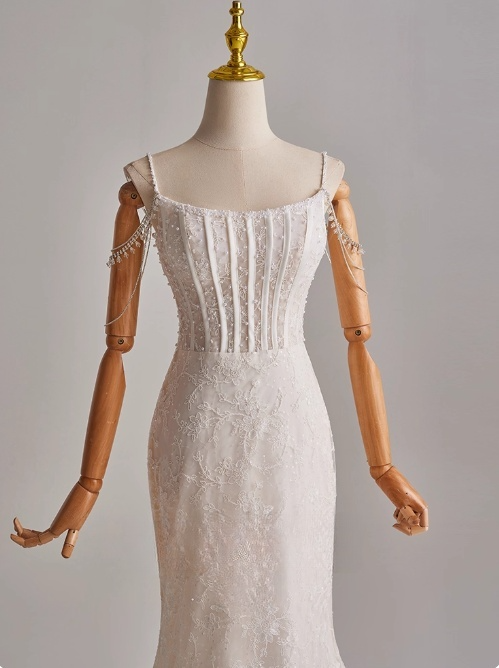 Elegant Wedding Dress Spaghetti Straps Mermaid Wedding Dress D3167