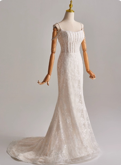 Elegant Wedding Dress Spaghetti Straps Mermaid Wedding Dress D3167