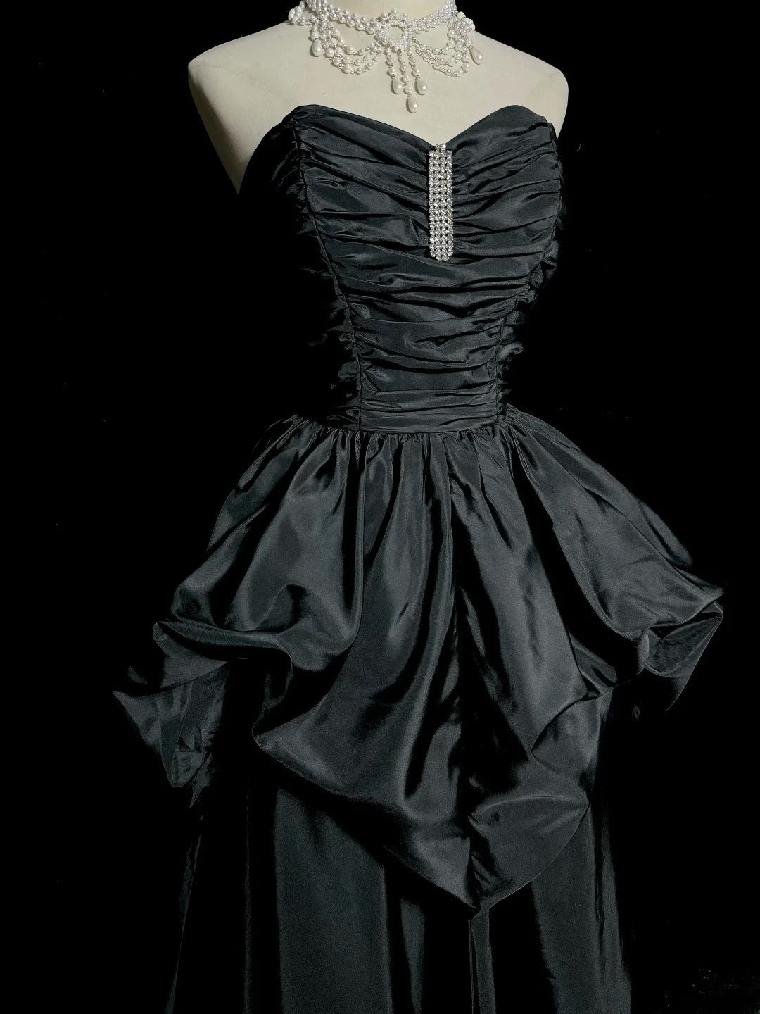 Beauty Prom Dress Black Sweetheart Pleated Long Prom Dress Evening Dress D3201