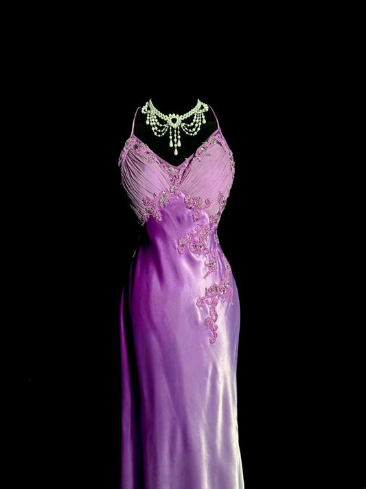 Robe de bal élégante à bretelles spaghetti, longue robe de soirée plissée D3209