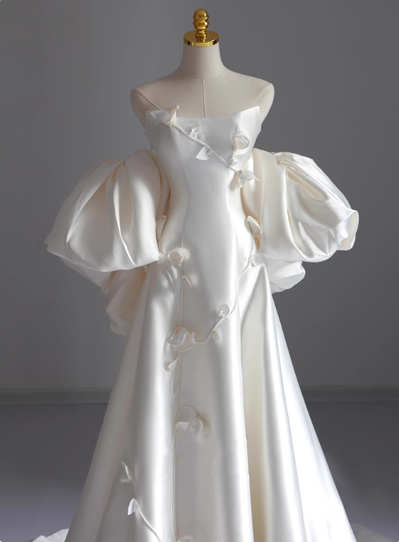 Beauty Wedding Dress A Line Strapless Floral Wedding Dress D3226