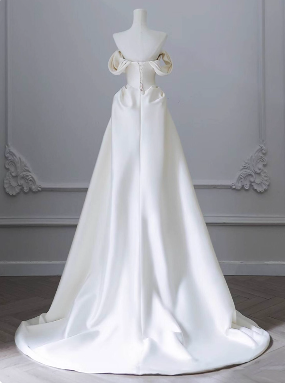 Elegant Wedding Dress A Line Off Shoulder Pleated Wedding Dress D3231