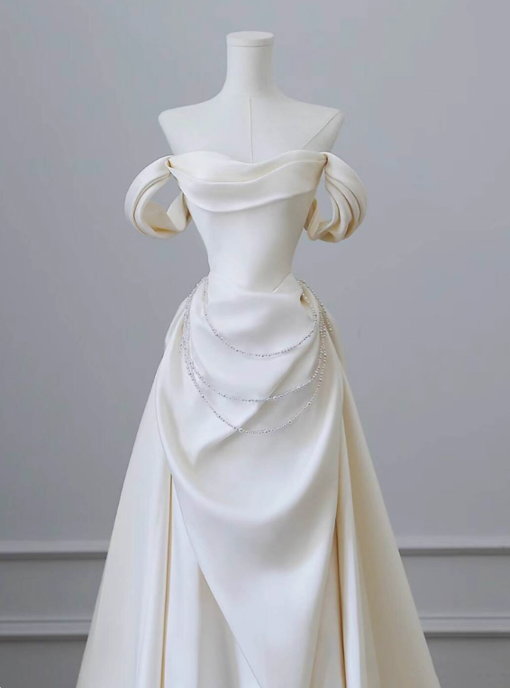 Elegant Wedding Dress A Line Off Shoulder Pleated Wedding Dress D3231