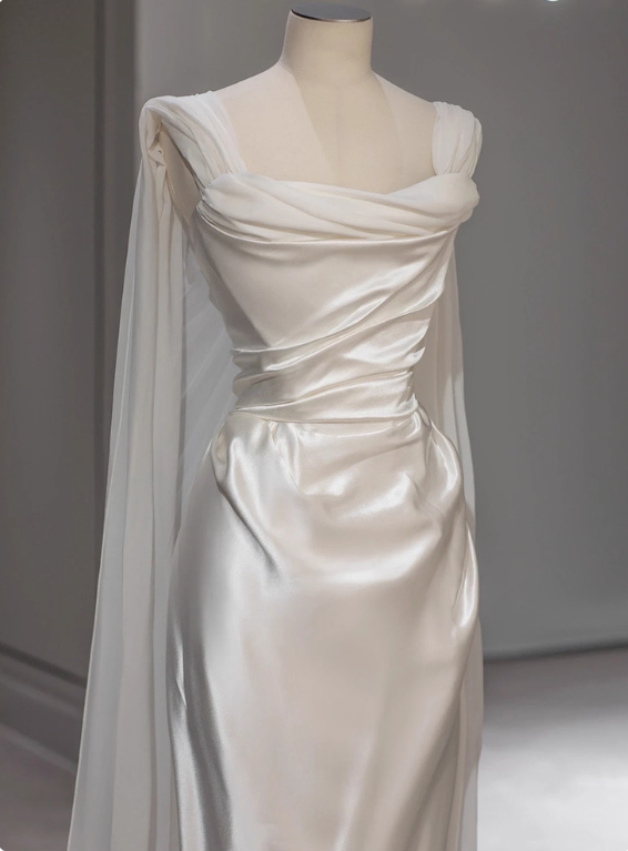 Elegant Wedding Dress A Line Square Neck Pleated Wedding Dress D3234