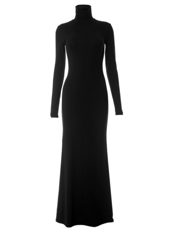 Robe minimaliste noire à col haut pour femme, tenue décontractée pour le travail au quotidien, D3236