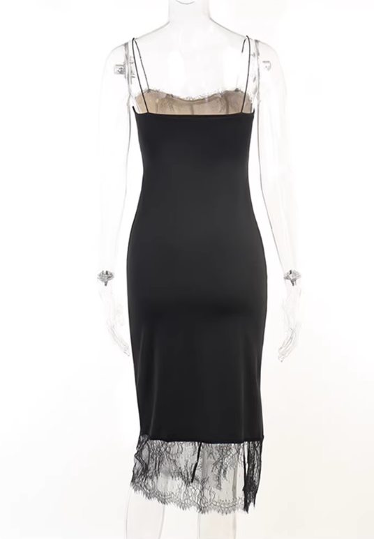 Robe sexy noire à bretelles spaghetti en dentelle pour femme, tenue d'anniversaire, robe de soirée en bord de mer, D3240