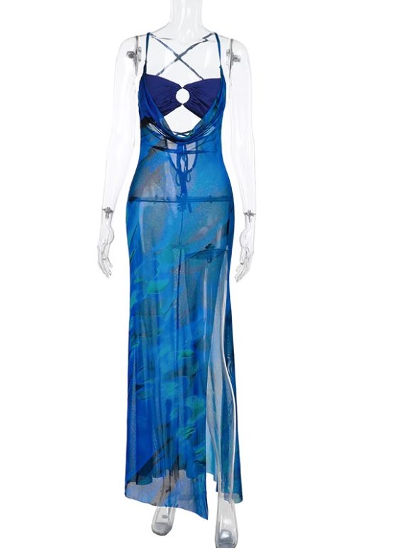 Beauty Women Dress Spaghetti Straps Slit Birthday Outfits Long Seaside Party Dress D3241