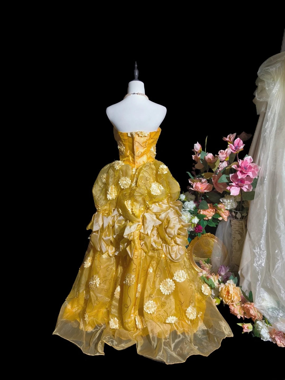 Stunning Prom Dress Yellow Strapless Pleated Evening Dress Birthday Party Outfits D3244